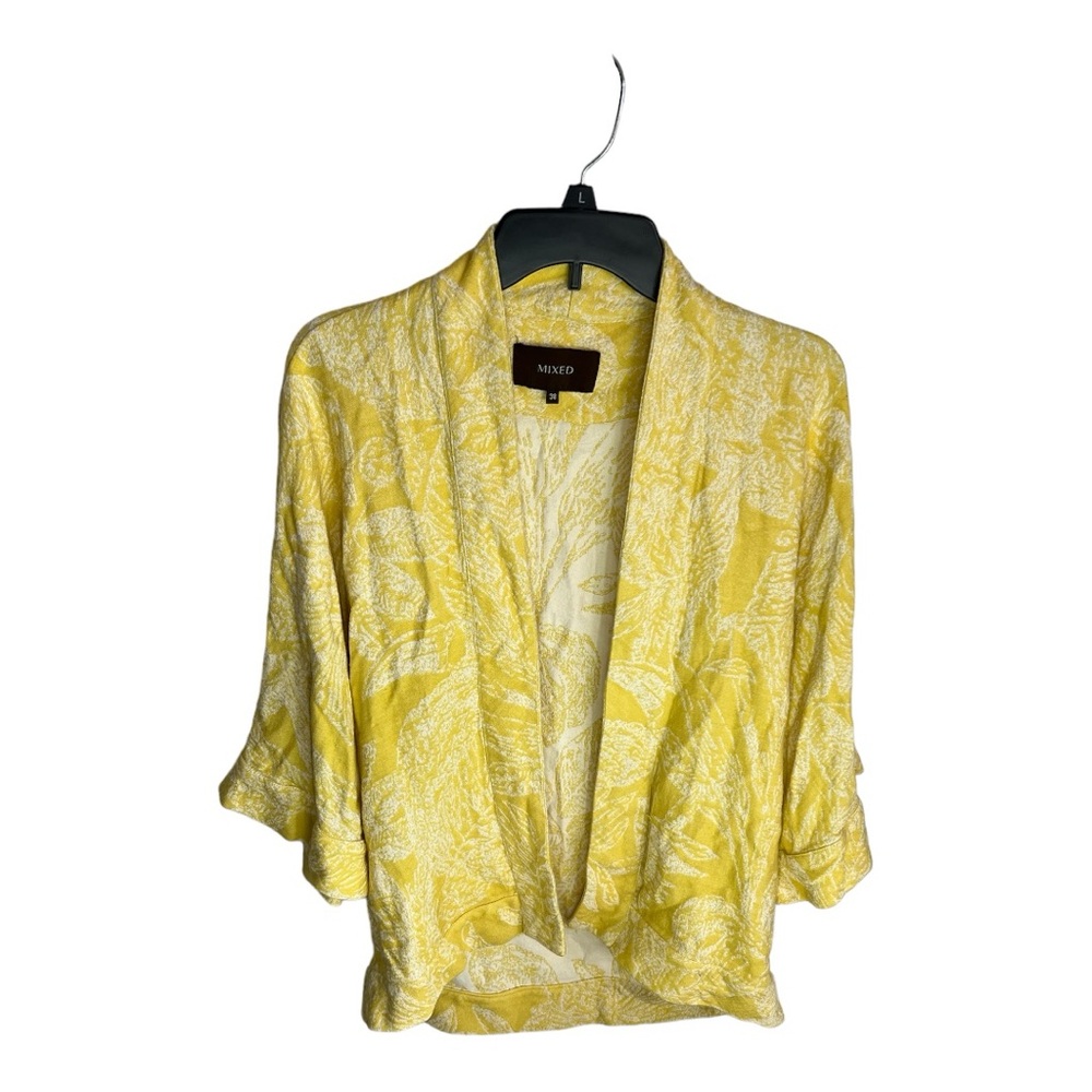 Mixed Yellow & White Pattern Women’s Open-Front Cardigan